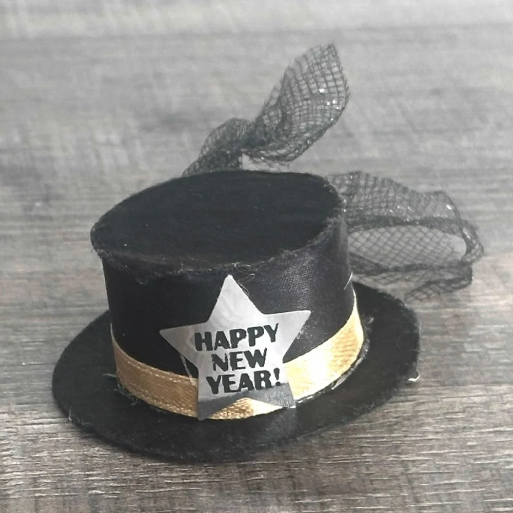 💞 New Happy New Year Black Mini Top Hat Hair Clip